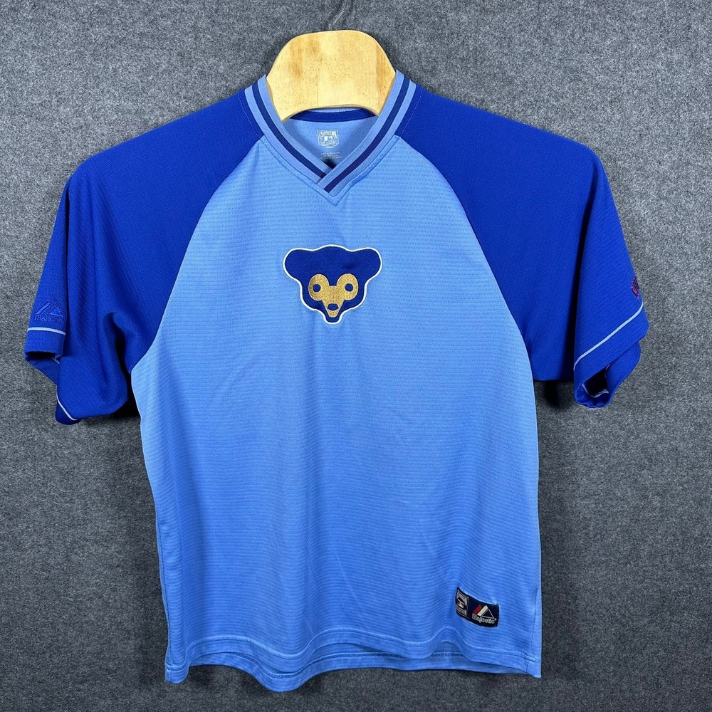 Majestic Cooperstown Collection Chicago Cubs Vintage Bear Jersey Blue Mens Large